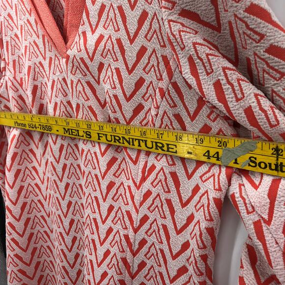 Women's Long Sleeve Casual Mini Dress V-Neck Back Zip Chevron Print White/Red - Picture 5 of 11